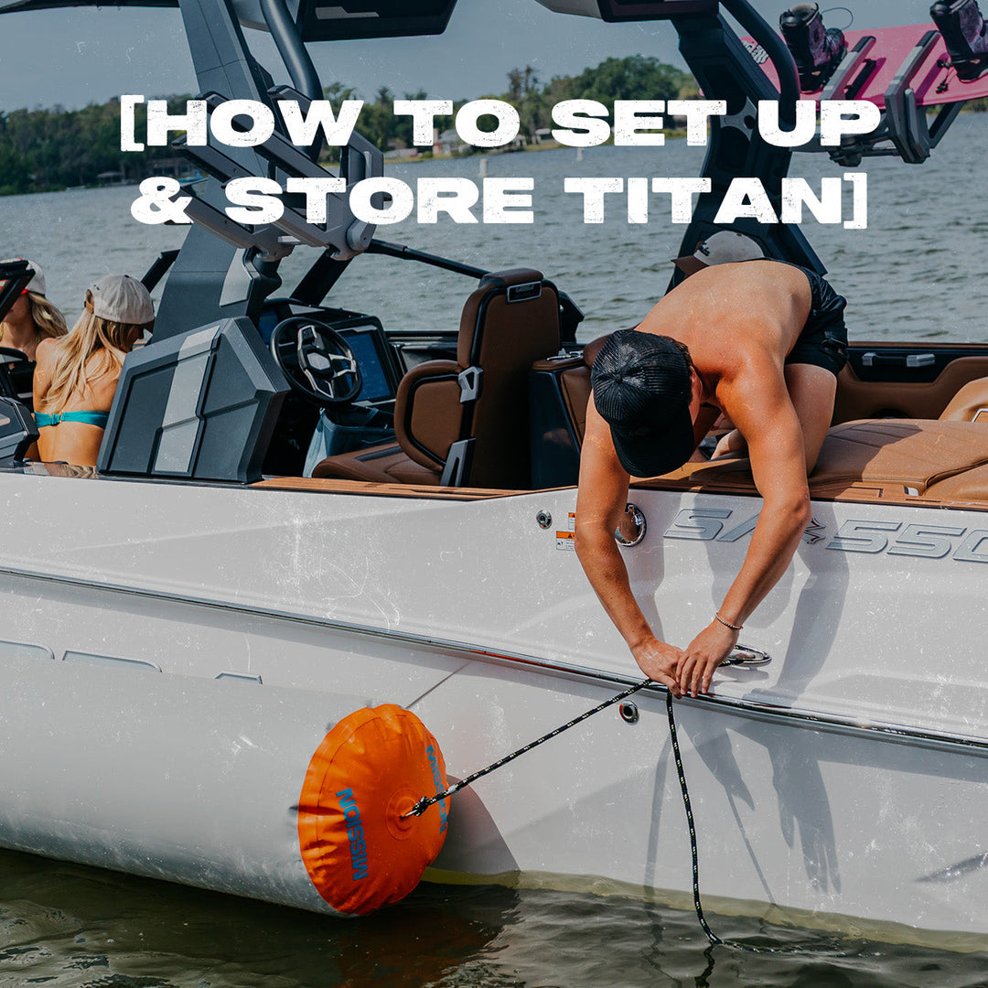 How to set up & store TITAN, Person attaching TITAN fender on boat
