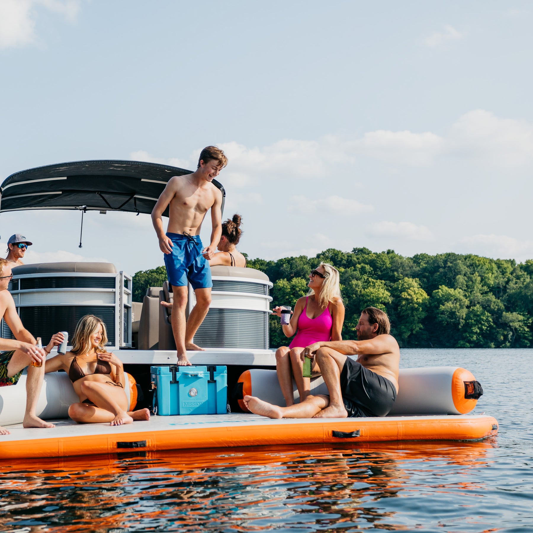 Big Inflatable Pontoon REEF DECK | Inflatable Swim Platform & Lounger | Connects to Pontoon ...