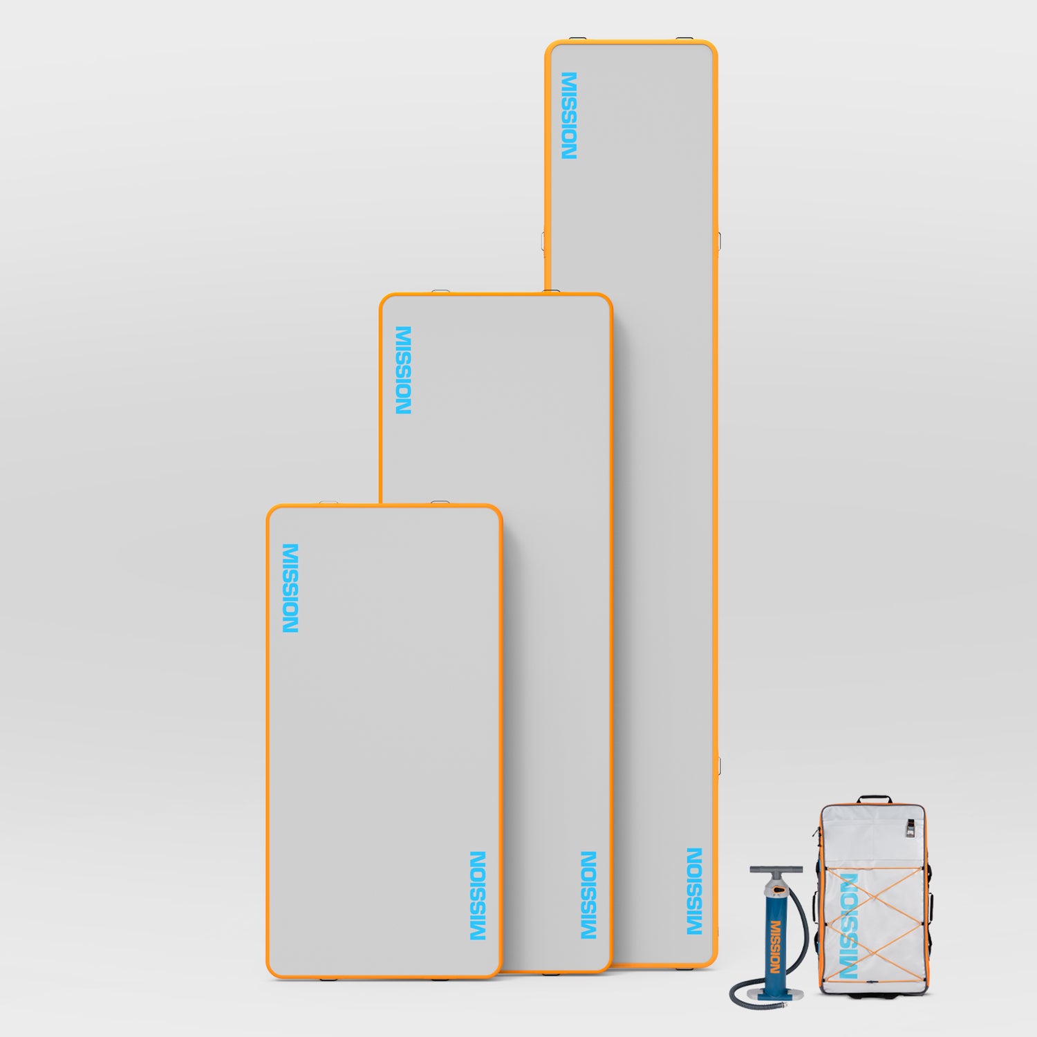 Water Mat in 3 sizes showing bag and pump size