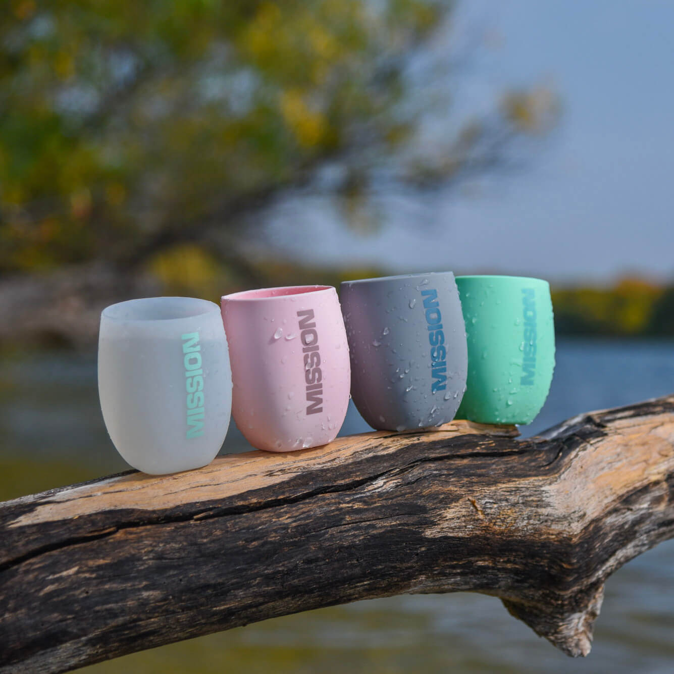 silicone tumblers outside on a branch