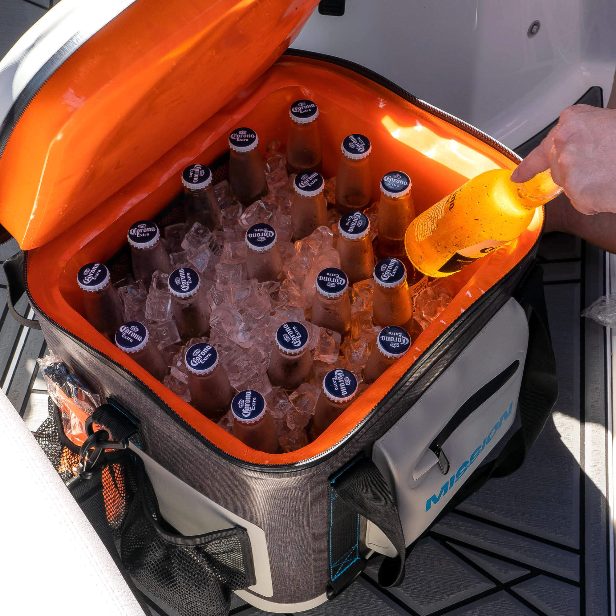 soft pack cooler filled with drinks and ice