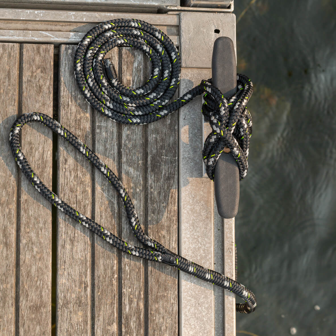 overhead view of dock lines on boat
