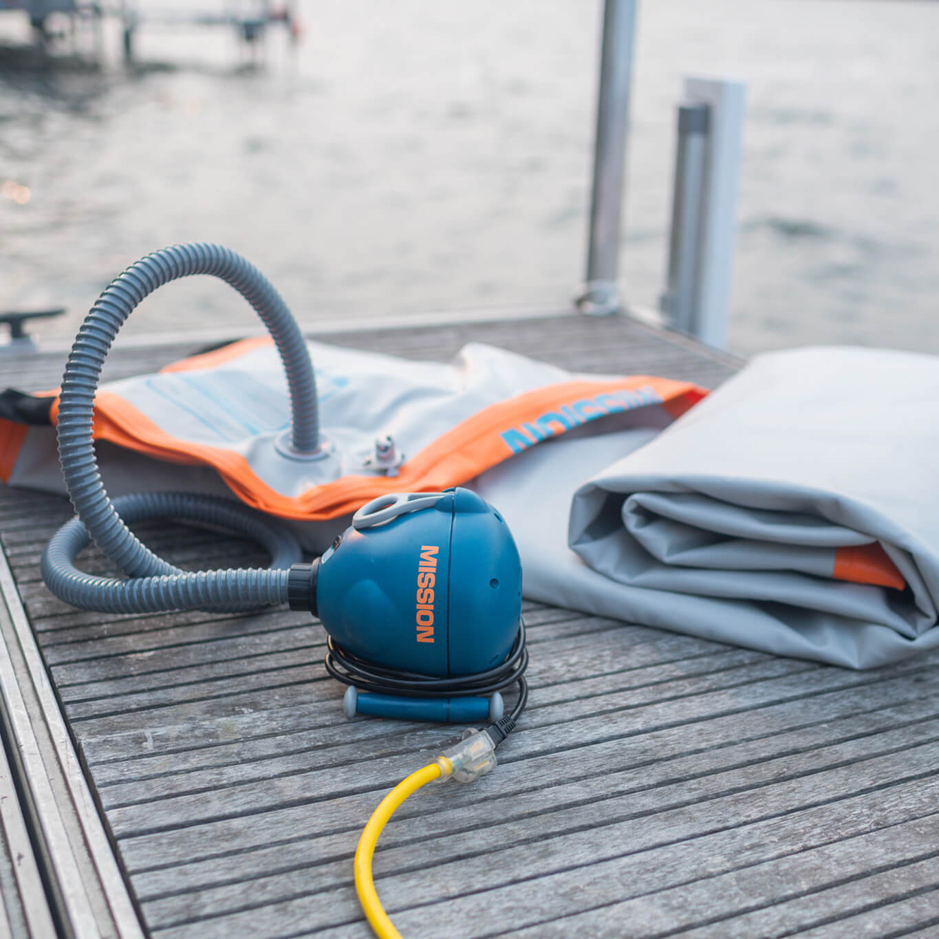 Reef mat being inflated with 120 v high volume air pump