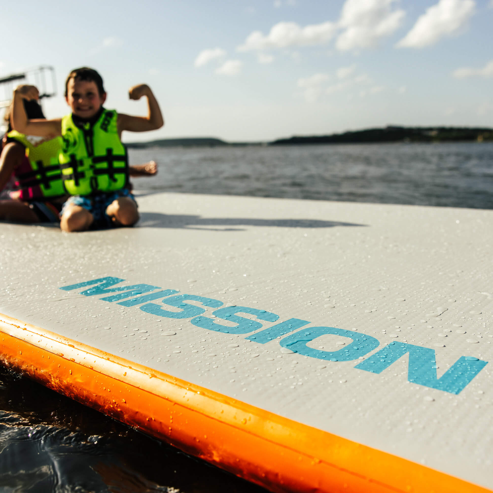 close-up of MISSION logo on reef mat